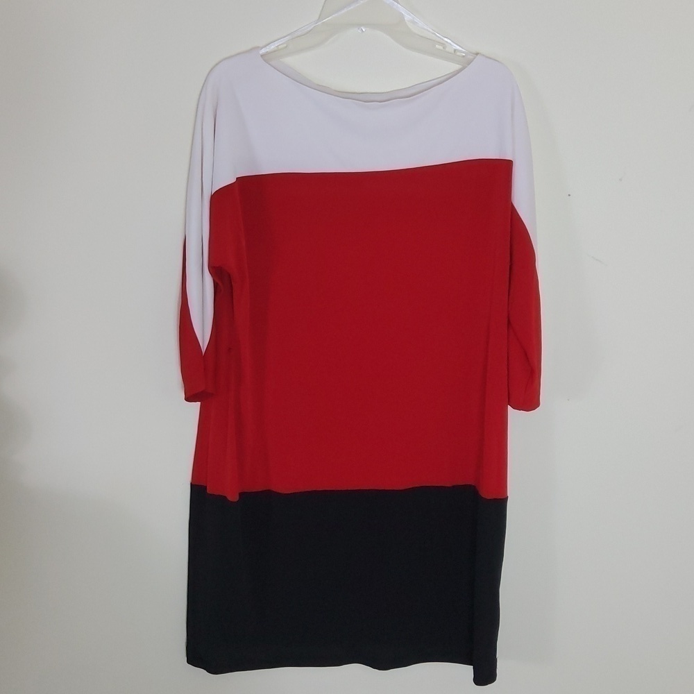 Studio One New York Red White & Black 3/4 Sleeve Dress Size L